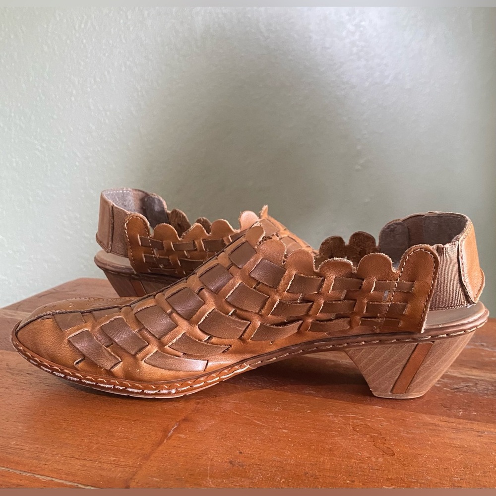 Rieker Sina Shoes EU 38 Brown Leather Anti Stress Weave Slingback Heel US 7 - Picture 11 of 13